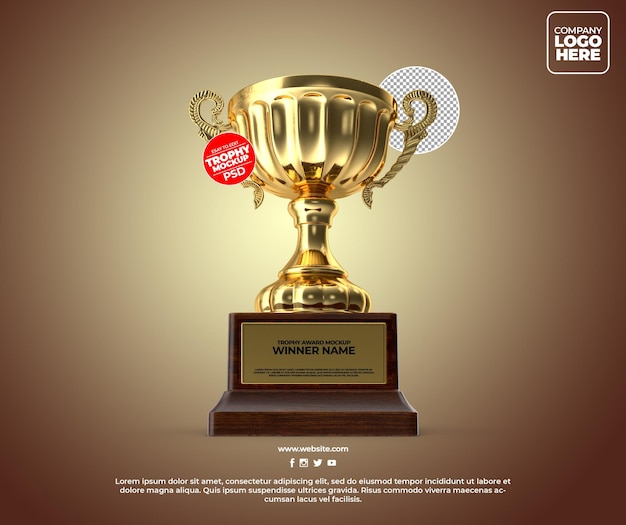 Realistic Golden Trophy Award Mockup Design With Transparent Background