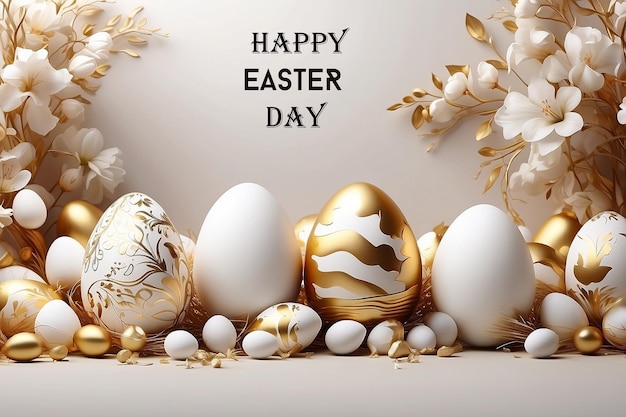 realistic golden white easter eggs for easter greeting background