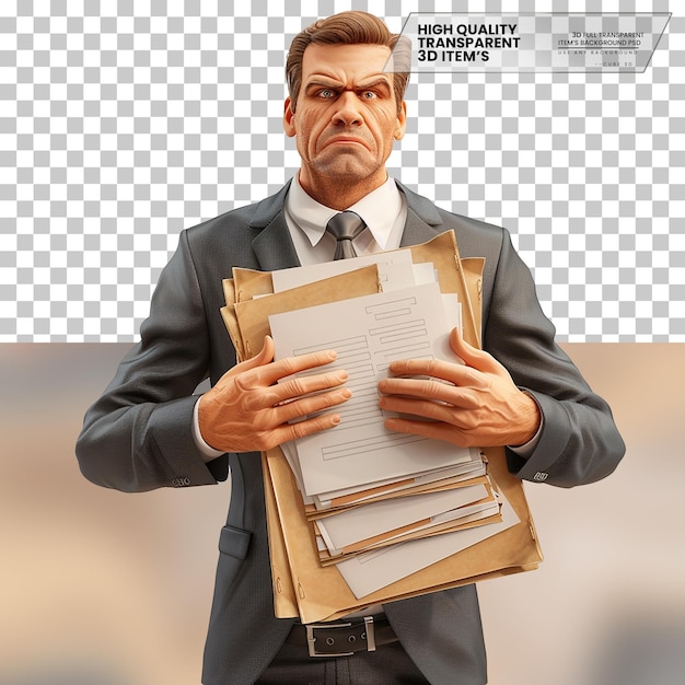 PSD realistic government official work with documents on transparent background