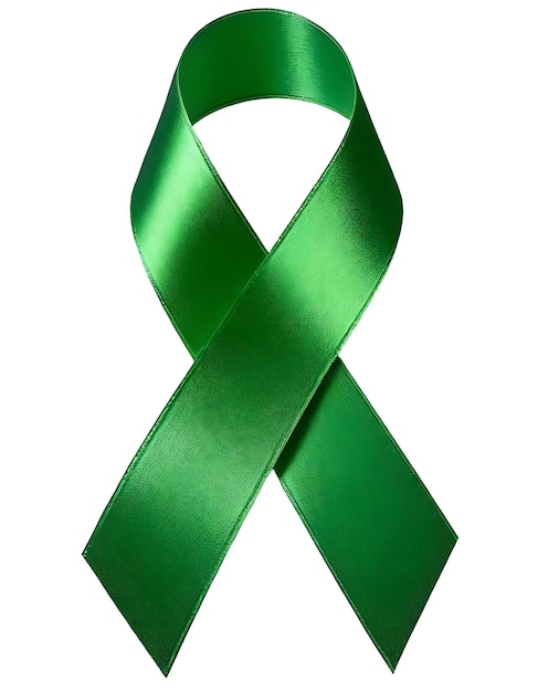 Realistic green awareness ribbon on white background