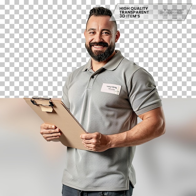 PSD realistic gym manager with a welcoming approach on transparent background