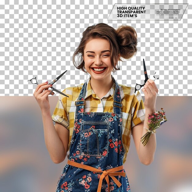 PSD realistic hairdresser with a cheerful demeanor on transparent background