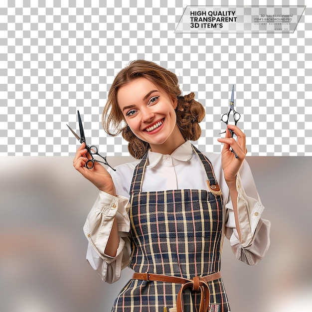 PSD realistic hairdresser with a cheerful demeanor on transparent background