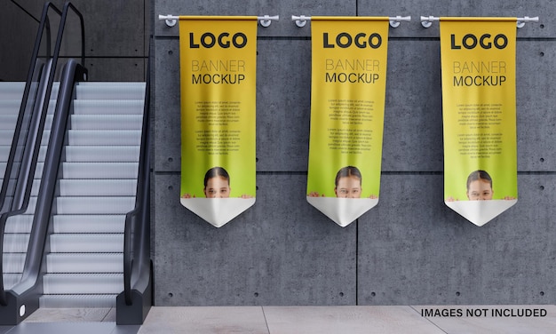 Realistic hanging vertical banner mockup  