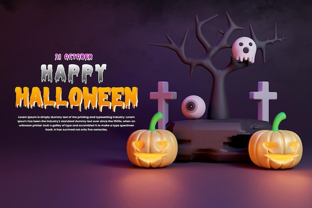 Realistic happy Halloween decorative background or happy Halloween background 3d render