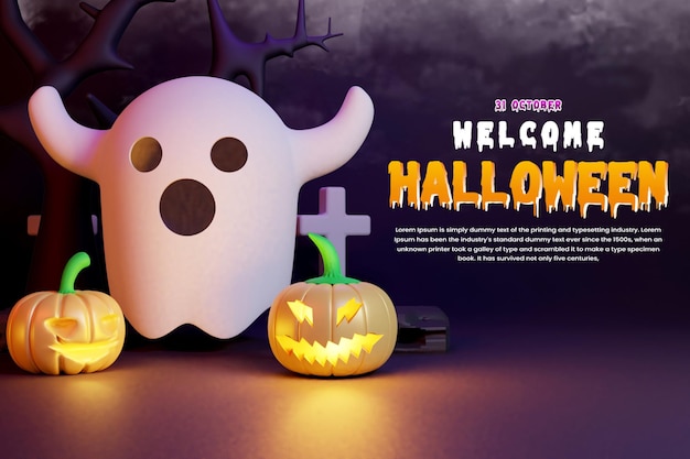 Realistic happy Halloween decorative background or happy Halloween background 3d render