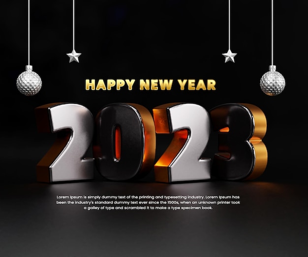 PSD realistic happy new year 2023 celebration banner or happy new years background template design