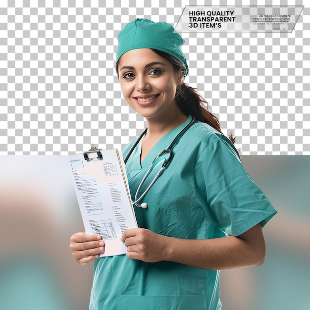 PSD realistic healthcare worker with expertise in compassionate patient care on transparent background