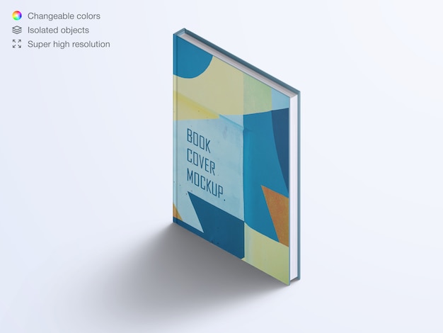 Realistic high angle vertical book hardcover mockup 