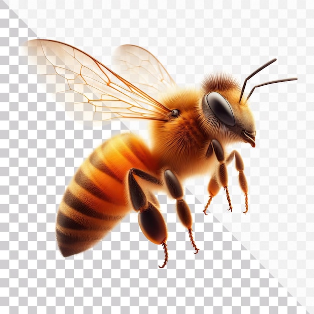 PSD realistic honey bee isolated on a transparent background