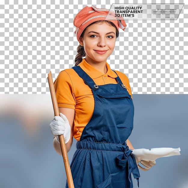 Realistic Housekeeper for Efficient Home Cleaning Services on transparent background