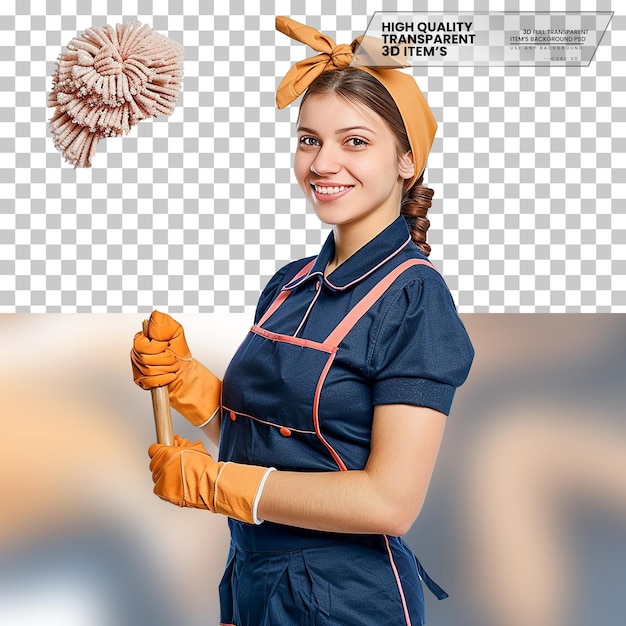 Realistic Housekeeper for Efficient Home Cleaning Services on transparent background