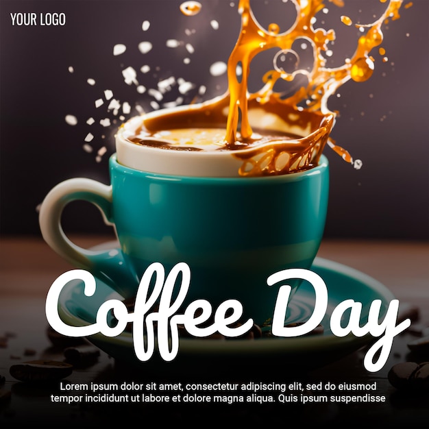 PSD realistic international coffe day social media post design