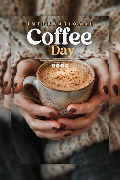 PSD realistic international coffee day invitation template