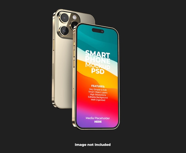 Realistic iphone 14 pro max 3d smartphone screen mockup template with editable background PSD