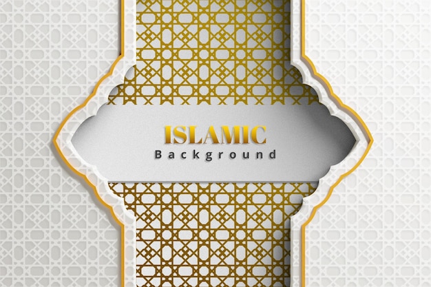 Realistic Islamic arabic golden ornament border luxury background with arabesque pattern