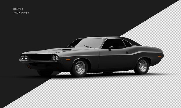 Realistic Isolated Matte Black Classic Sport Muscle Car From Left Front View