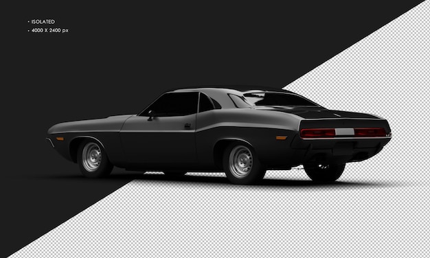 Realistic Isolated Matte Black Classic Sport Muscle Car From Left Rear View