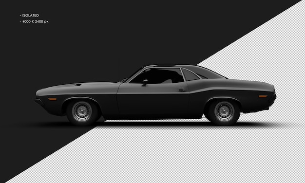 Realistic Isolated Matte Black Classic Sport Muscle Car From Left Side View