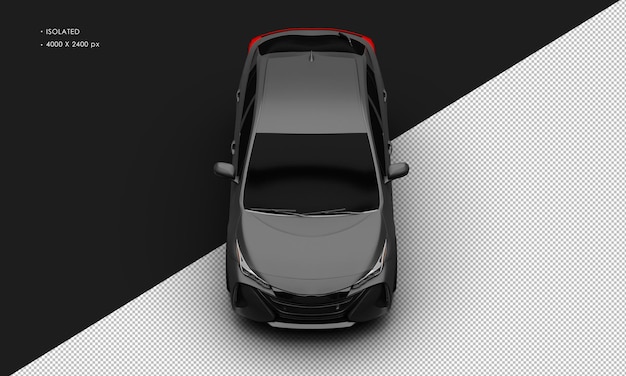 Realistic Isolated Matte Black Luxury Hybrid City Sedan Car From Top Front View