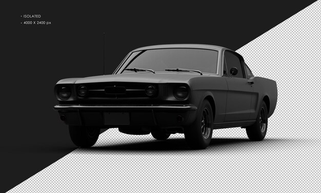 Realistic Isolated Matte Black Sport Classic Muscle Car From Left Front Angle View