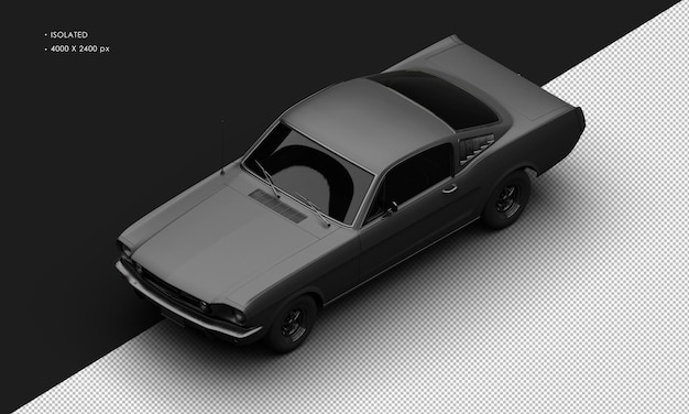 Realistic Isolated Matte Black Sport Classic Muscle Car From Top Left Front View