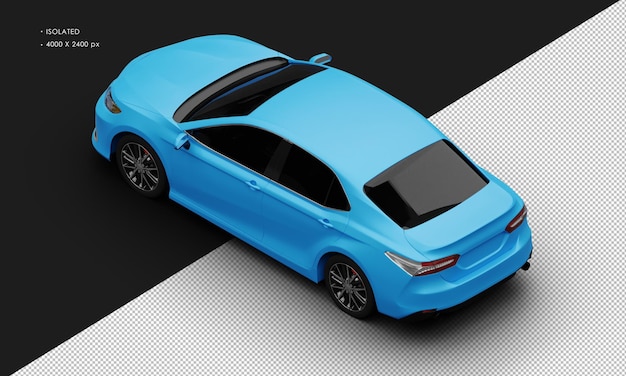 Realistic Isolated Matte Blue Luxury Elegant City Sedan Car From Top Left Rear View