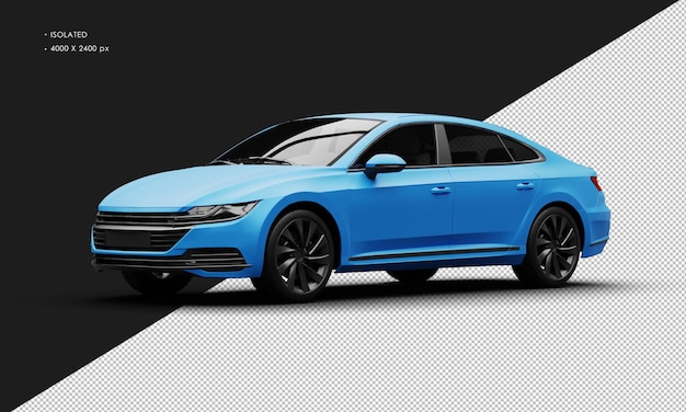 Realistic Isolated Matte Blue Modern City Sedan Car From Left Front View