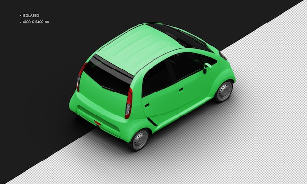 PSD realistic isolated matte green mini small family city car from top right rear view