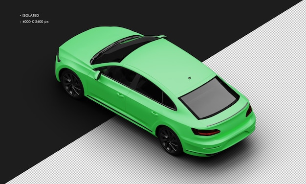 Realistic Isolated Matte Green Modern City Sedan Car From Top Left Rear View