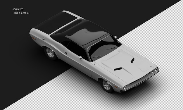 Realistic Isolated Matte Grey Classic Sport Muscle Car From Top Right Front View