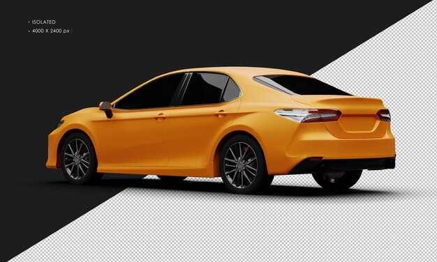 Realistic Isolated Matte Orange Luxury Elegant City Sedan Car From Left Rear View