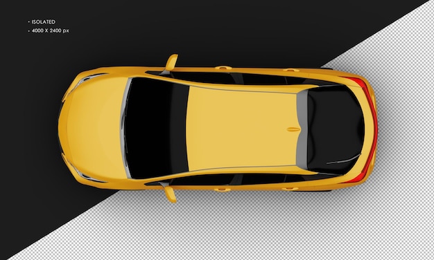 Realistic Isolated Matte Orange Luxury Hybrid City Sedan Car From Top View