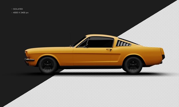 Realistic Isolated Matte Orange Sport Classic Muscle Car From Left Side View