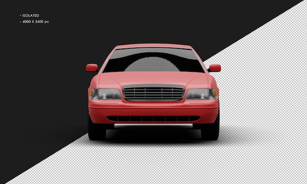 Realistic Isolated Matte Red Classic City Sedan Car From Front View