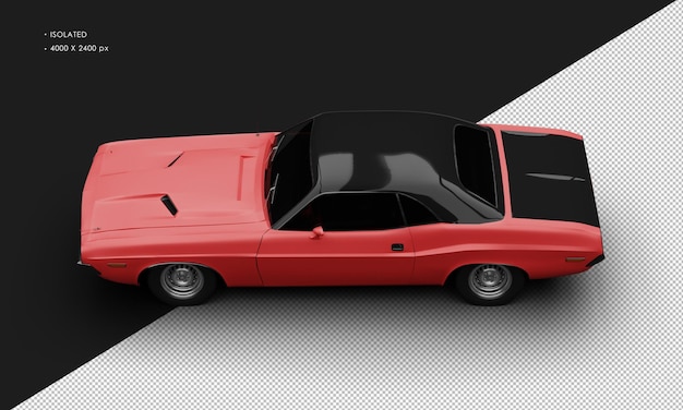 PSD realistic isolated matte red classic sport muscle car from top left view