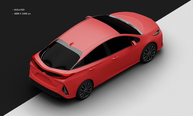 Realistic Isolated Matte Red Luxury Hybrid City Sedan Car From Top Right Rear View