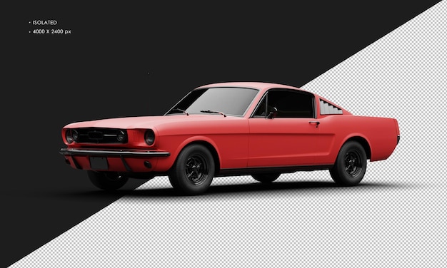 Realistic Isolated Matte Red Sport Classic Muscle Car From Left Front View