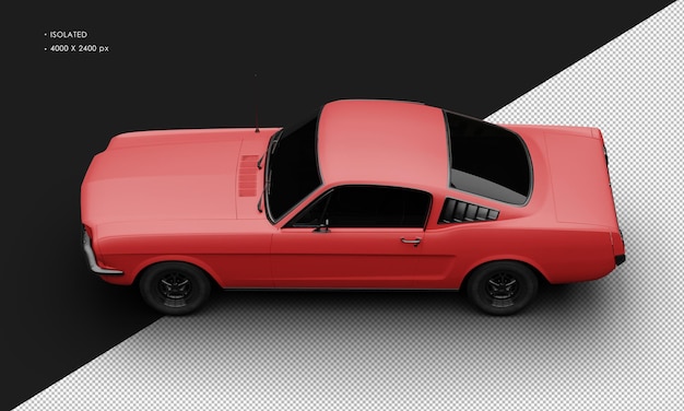 Realistic Isolated Matte Red Sport Classic Muscle Car From Top Left View