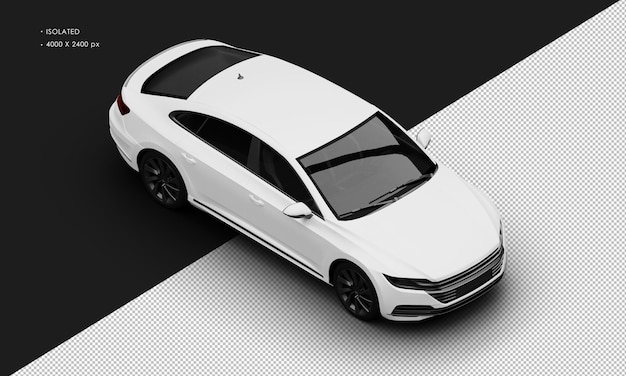 Realistic Isolated Matte White Modern City Sedan Car From Top Right Front View