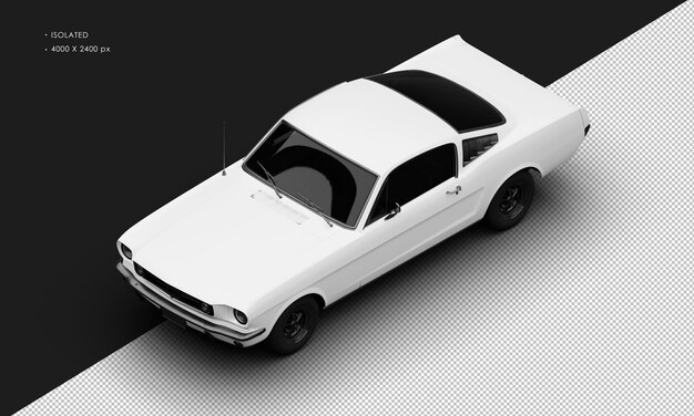 PSD realistic isolated matte white sport classic muscle car from top left front view