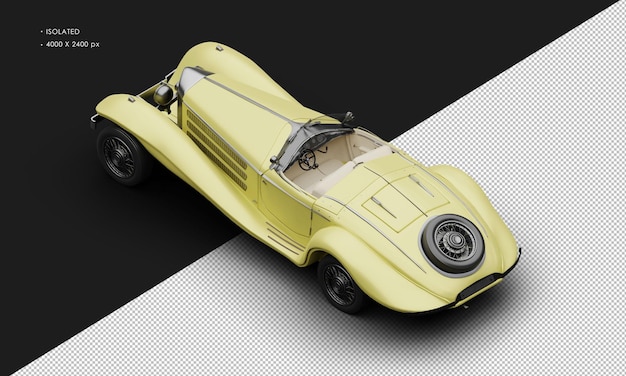 PSD realistic isolated matte yellow elegant classic vintage car from top left rear view