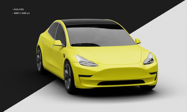 Realistic Isolated Matte Yellow Elegant Modern Electric Sedan Car From Right Front Angle View