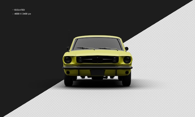 Realistic Isolated Matte Yellow Sport Classic Muscle Car From Front View