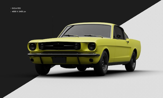 Realistic Isolated Matte Yellow Sport Classic Muscle Car From Left Front Angle View