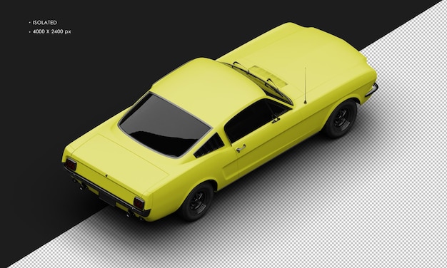 Realistic Isolated Matte Yellow Sport Classic Muscle Car From Top Right Rear View