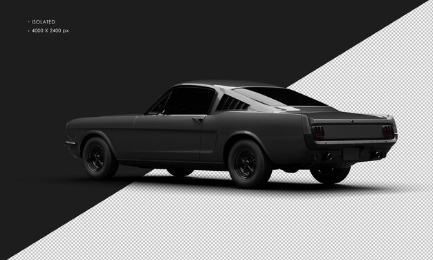 PSD realistic isolated metallic black sport classic muscle car from left rear view