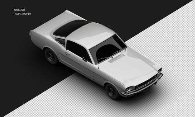 Realistic Isolated Metallic Grey Sport Classic Muscle Car From Top Right Front View