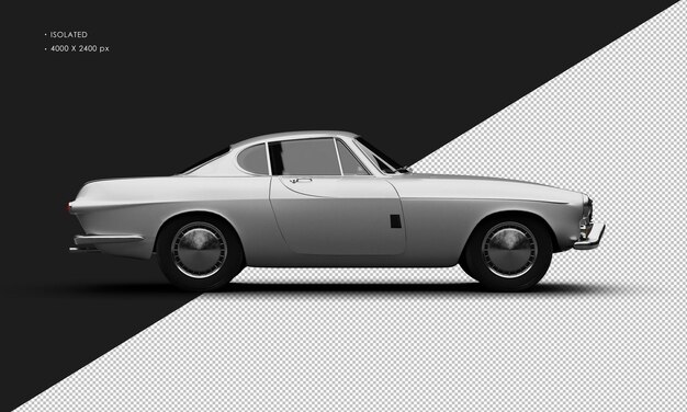 Realistic Isolated Metallic Grey Vintage Classic Car From Right Side View