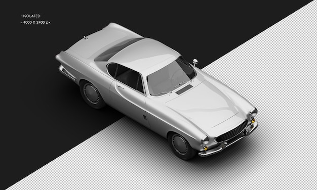 Realistic Isolated Metallic Grey Vintage Classic Car From Top Right Front View